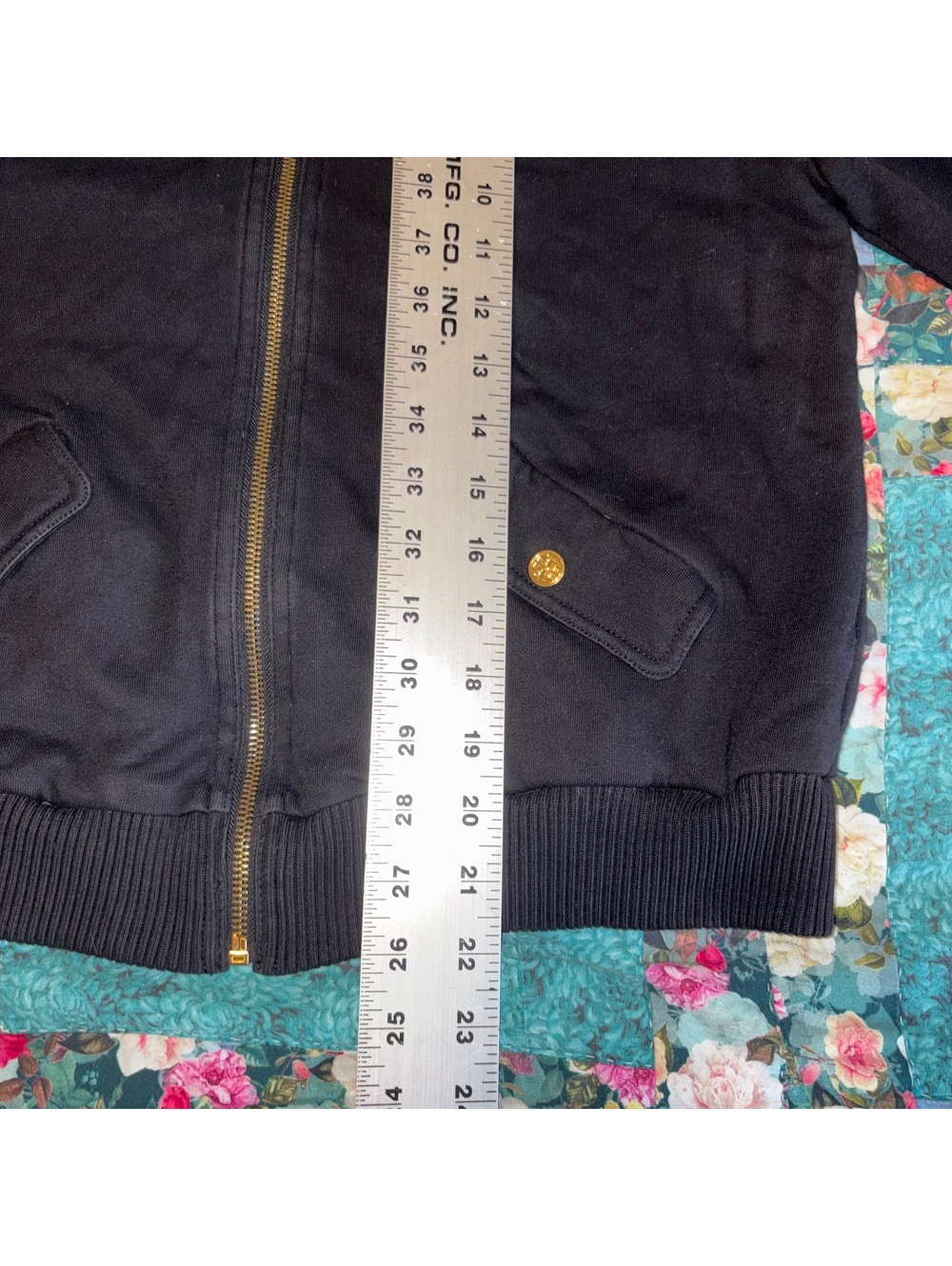 Tory Burch $190 Black Zip-Up Jacket with Gold Button Details, Woman’s  Size M - Picture 9 of 9